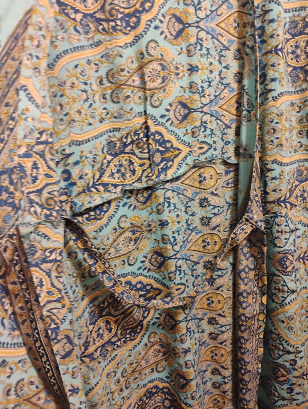 Cienna Silk Vintage Sheer Paisley Wrap Dress - Teal & Brown Size Small - Picture 8 of 10